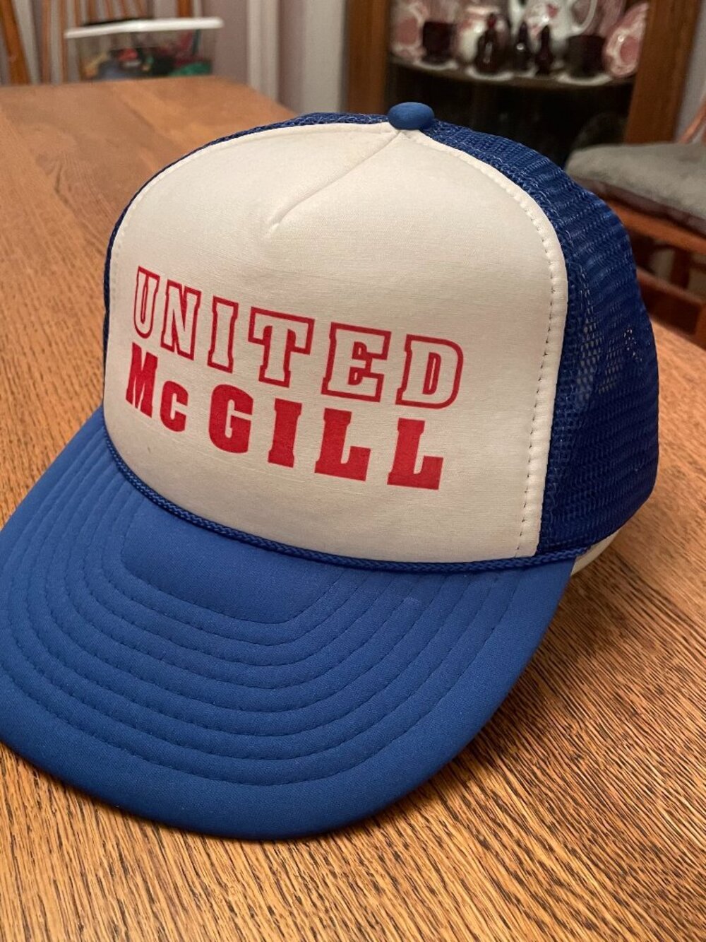 United McGill Blue and White Snapback Trucker Hat Cap by Nissin